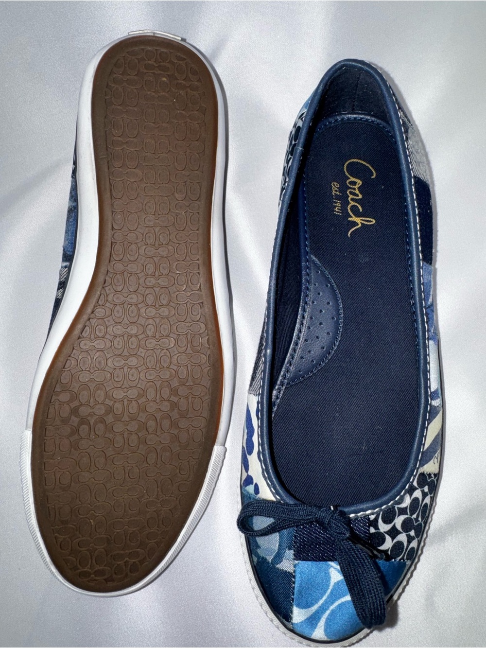 Coach Blue Patchwork Logo Ballet Flats with Bow - Picture 2 of 3